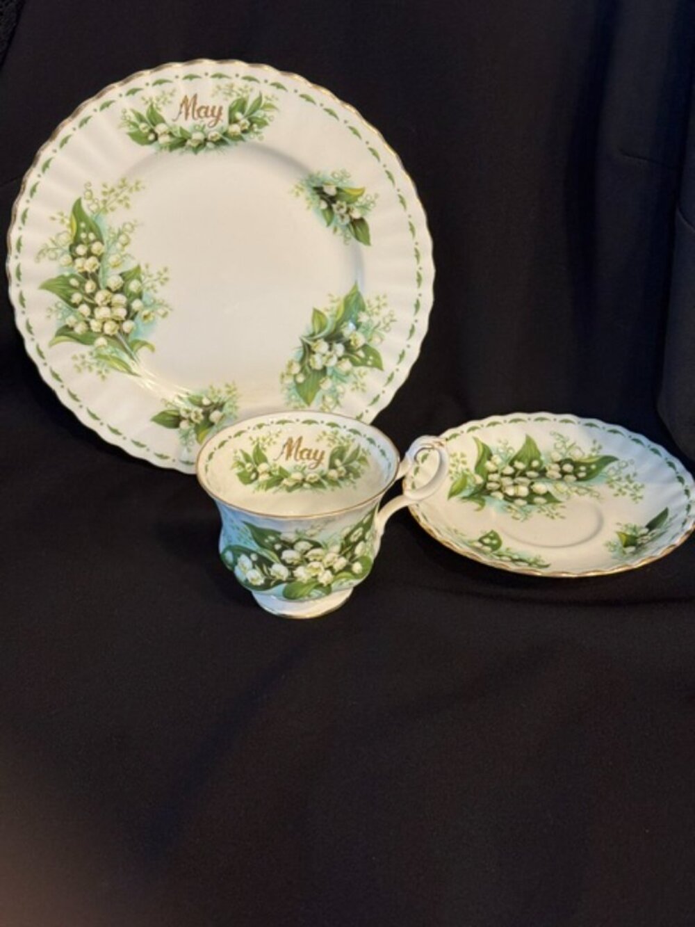 Vintage Royal Albert Lily of the Valley Tea Trio, Flower of the Month May